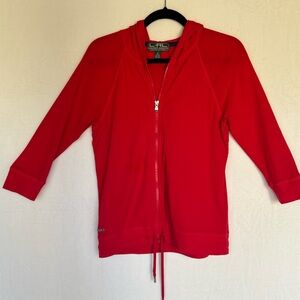 Lauren Ralph Lauren Active Womens Full Zip Waffle Knit Hooded Red Jacket Size M